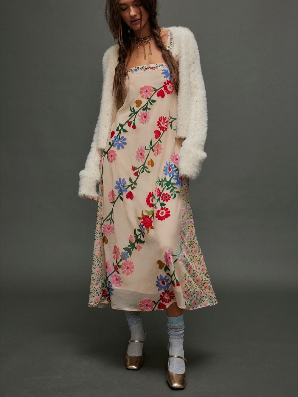 Free People falling petals velvet maxi dress